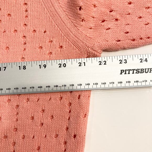 NWOT J CREW Sweater XL Pink Knit Pointelle Cotton Crewneck Ribbed-Detail Long-Sl - Picture 6 of 8